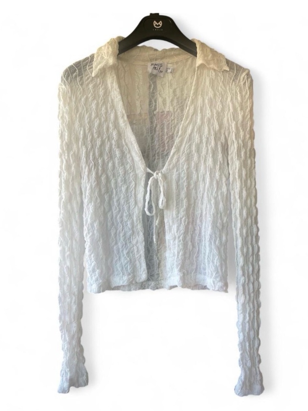 Princess Polly Collared Lace Textured Tie-Front Blouse Cream - SIZE 4